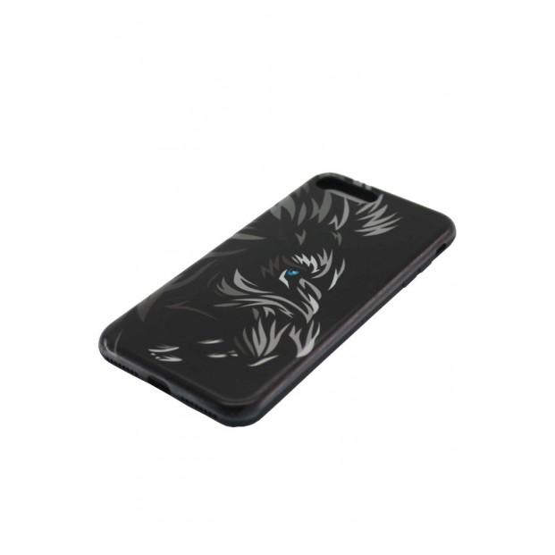 Apple iPhone 7 Plus Kılıf Aslan Desenli Siyah Lansman Kapak içi Kadife