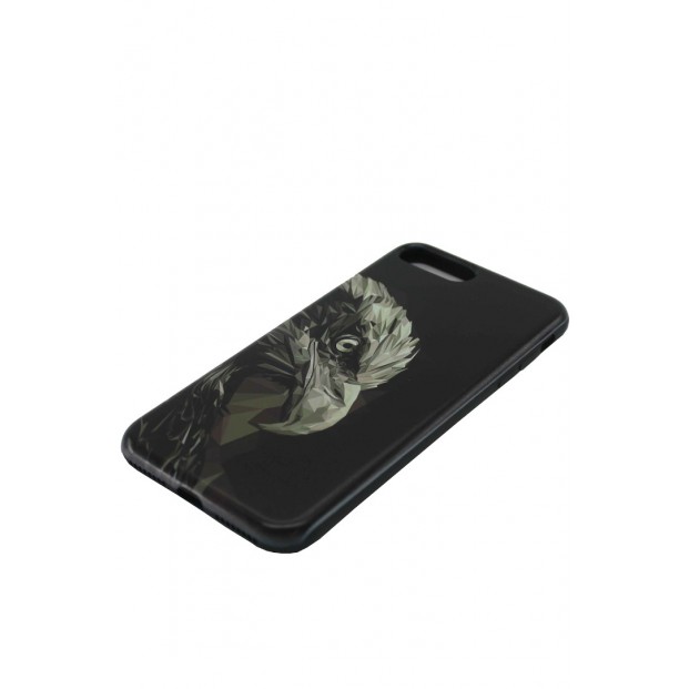 iPhone 7 Plus Kılıf Kartal Desenli Siyah Lansman Kapak içi Kadife