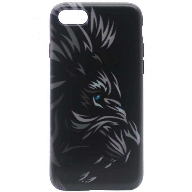 iPhone 7 Kılıf aslan desenli Siyah Lansman kapak içi kadife