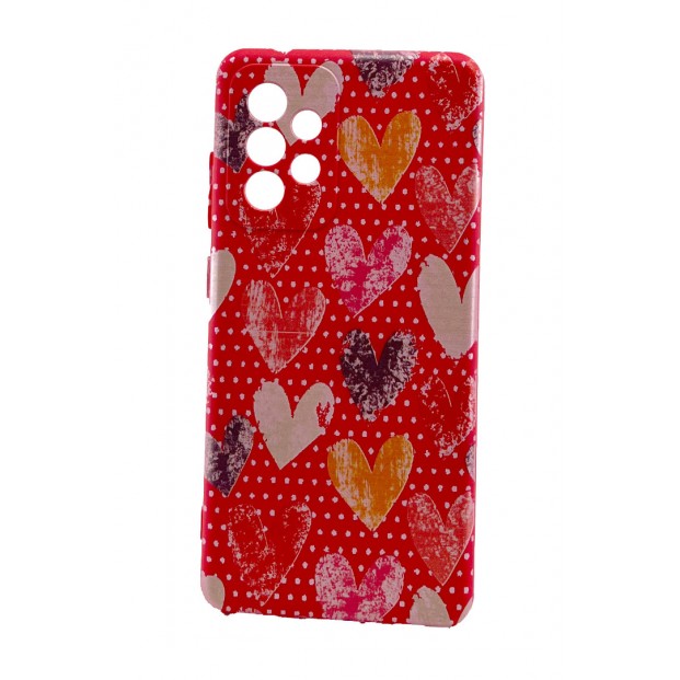 Samsung Galaxy A52 Kırmızı Kılıf Tasarım Renkli Kalpler Korumalı Kılıf